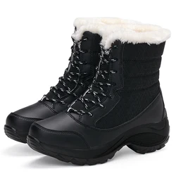 Women's Fur-Lined Waterproof Platform Snow Boots - 38 (All black)
