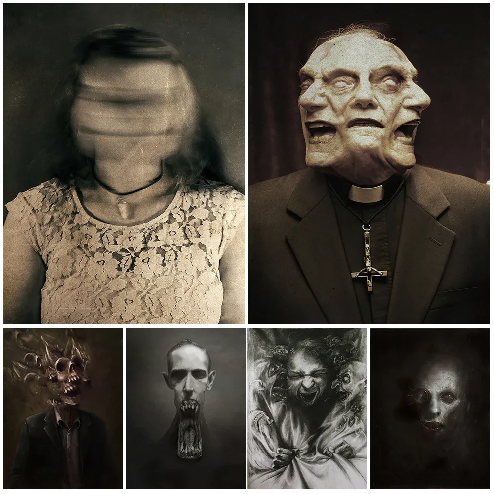 사이키델릭 사제와 마녀 초현실적 인 예술 포스터 및 인쇄 악몽, 요술, 어두운 마법의 벽 아트 캔버스 회화 장식 