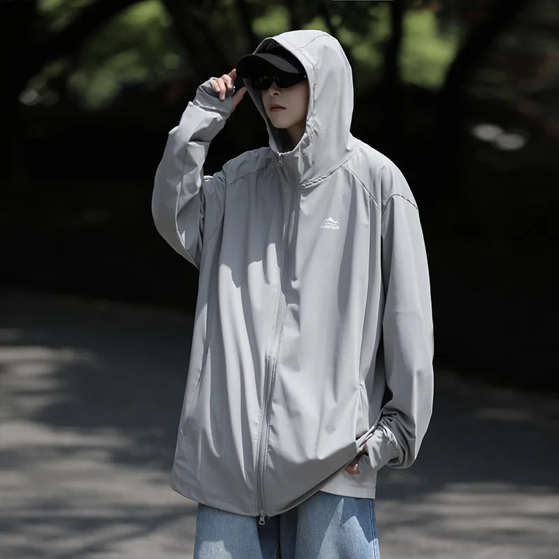 Thin ice silk sunscreen jacket men's summer mountain outdoor fashion brand loose Japanese Harajuku hooded UV protection jacket
