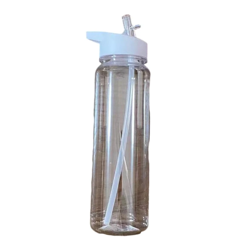 누출 방지 스포츠 물병 체육관 사이클링 하이킹 캠핑을위한 밀짚 넓은 입 컵이있는 700ml 투명 플라스틱 병