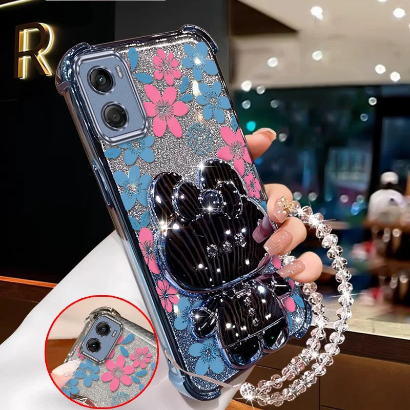 Blue Floral Phone Case Set - Includes Case, Lanyard, and Stand