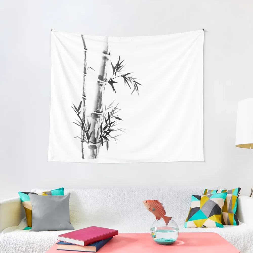 

Bamboo stalk with leaves Sumi-e rice paper Zen painting artwork art print Tapestry Aesthetic Room Decor On The Wall Tapestry