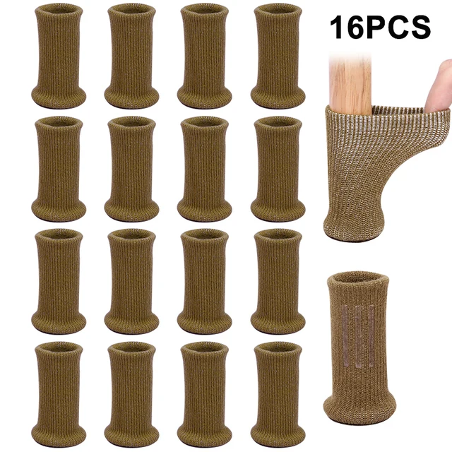 16PCS Knitted Silicone Table Chair Leg Socks Floor Protectors Non Slip Pads Furniture Feet Booties Cover Caps Brown Home Decor 16PCS Light Brown