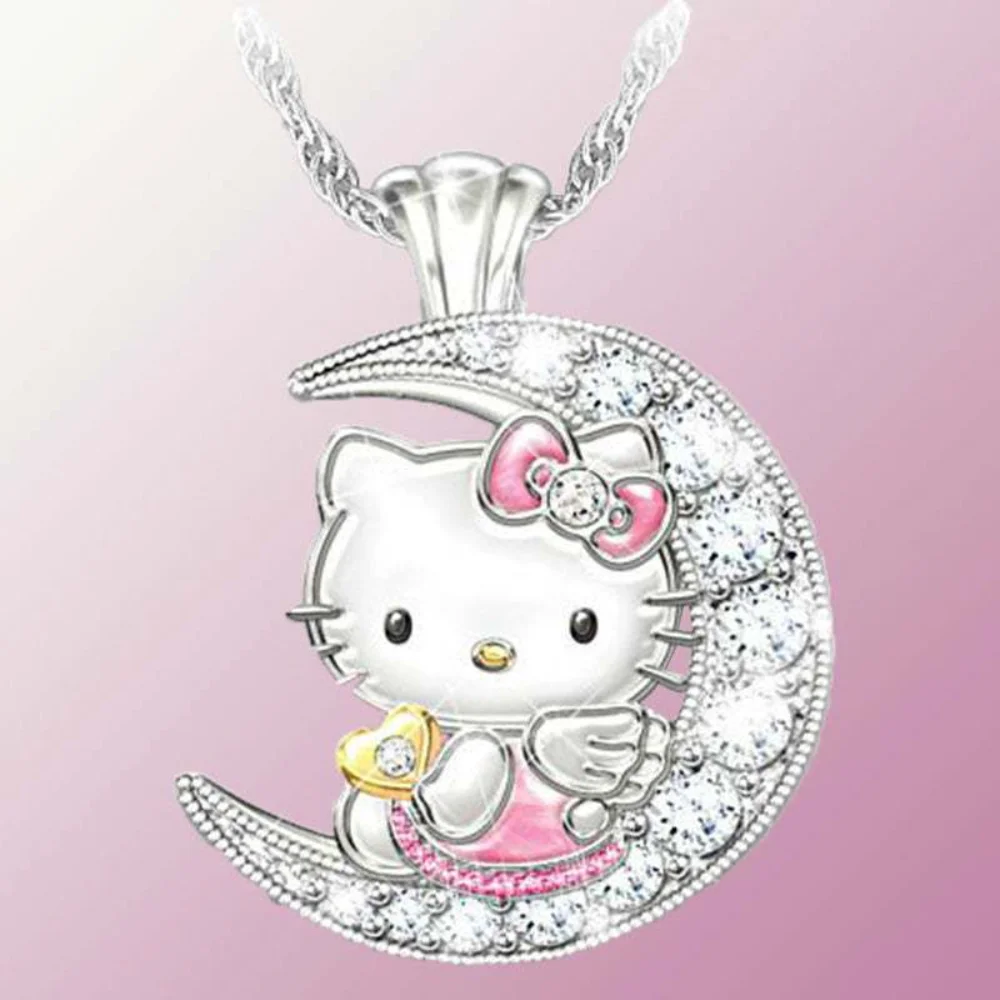 New Kawai Hello Kitty Jewelry Children\'s Pendant Necklace Female Moon Cute Animal Accessories Cartoon Xiao Mao Jewelry Wholesale
