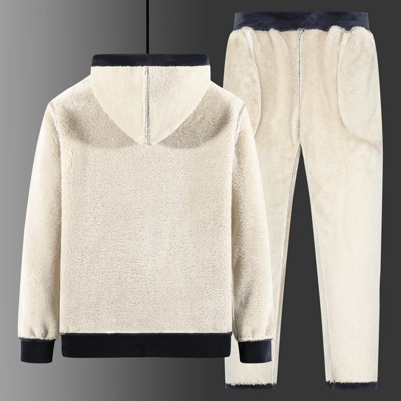 Plus Size 8xl Winter Tracksuit Men Thick Warm Lamb Woolen Fleece Hooded 2 Piece Set Jacket+pants Sportswear Casual Sweat Suits 2