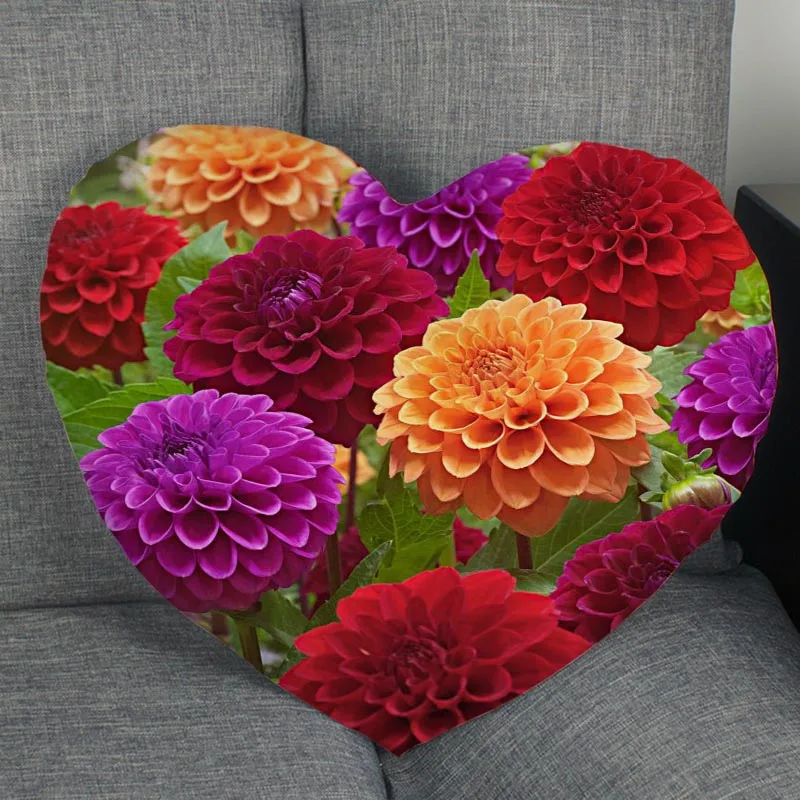 Custom Dahlia Fower Pillowcase Heart Shape Zipper Pillow Cover Home Office Wedding Decorative Gift Size 41x36cm,47x42cm 1007 2