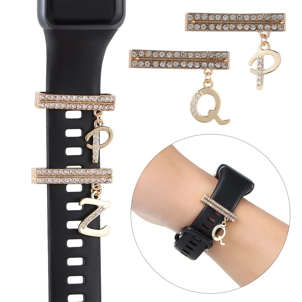 26 Letters Metal Charms Decorative Ring Creative Smart Watch Silicone Strap for Apple Watch Band New| | - AliExpress
