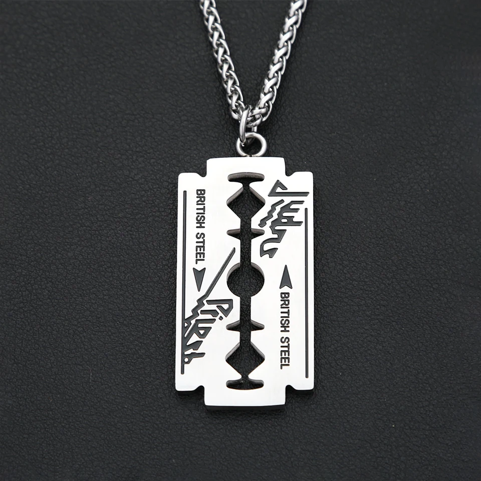 Collier Lame Rasoir Pour Homme - Style Punk Et Tendance - Pendentif Squelette - Acier Titane - Cadeau Homme Original
