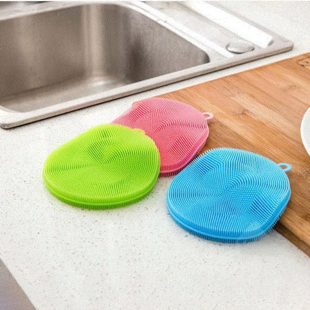 2pc Hot Multifunction Silicone Dish Bowl Cleaning Brush Silicone Scouring  Pad Silicone Dish Sponge Antibacterial Kitchen Pot Cleaner Washing Tools