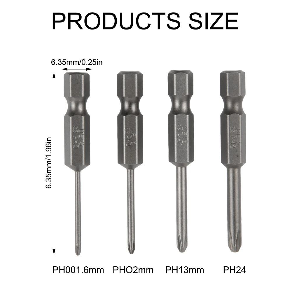 

1/4 Hex Shank Screwdriver Bits PH00 PH1 Magnetic Bits Multifuctional PH2 Precision 4Pcs/set 50mm Alloy Steel Grey