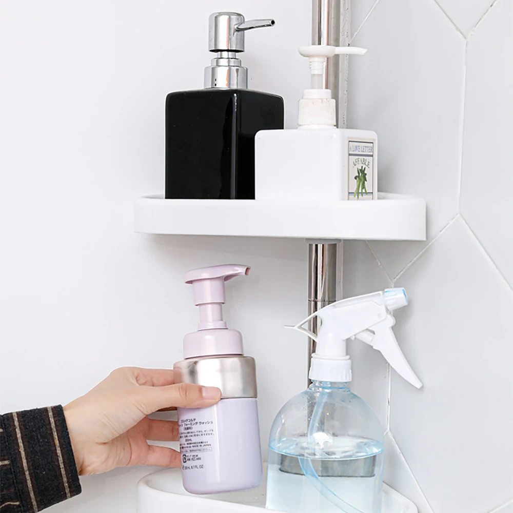 Bathroom Corner Shower Tension Pole Rust Proof Telescopic Rod 4 Tier Storage Rack Shower Organizer Stainless Steel Decor Shelf 3