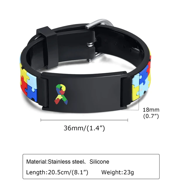 Tarring Sports Rainbow Canvas Band Medical id Bracelets for Girls & Boys-  Pre-Engraving Autism Awareness : Amazon.co.uk: Fashion