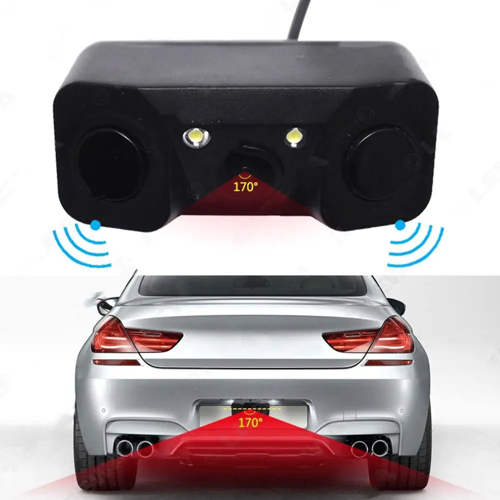 

3 In 1 Car Parking Sensor Camera 2led Light Night Vision Dual Probe Ir Rear View Camera Visual Reversing Radar