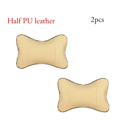 Premium PU Leather Car Neck Pillow for Head Pain Relief - Filled with Soft Fiber (2pcs White)