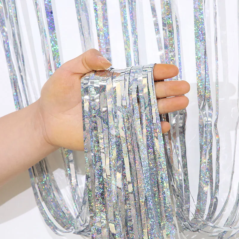 Glitter Metallic Foil Tinsel Curtain Backdrop 2M For Birthday Wedding Bridal Shower Bachelorette Party Decor Adult Anniversary