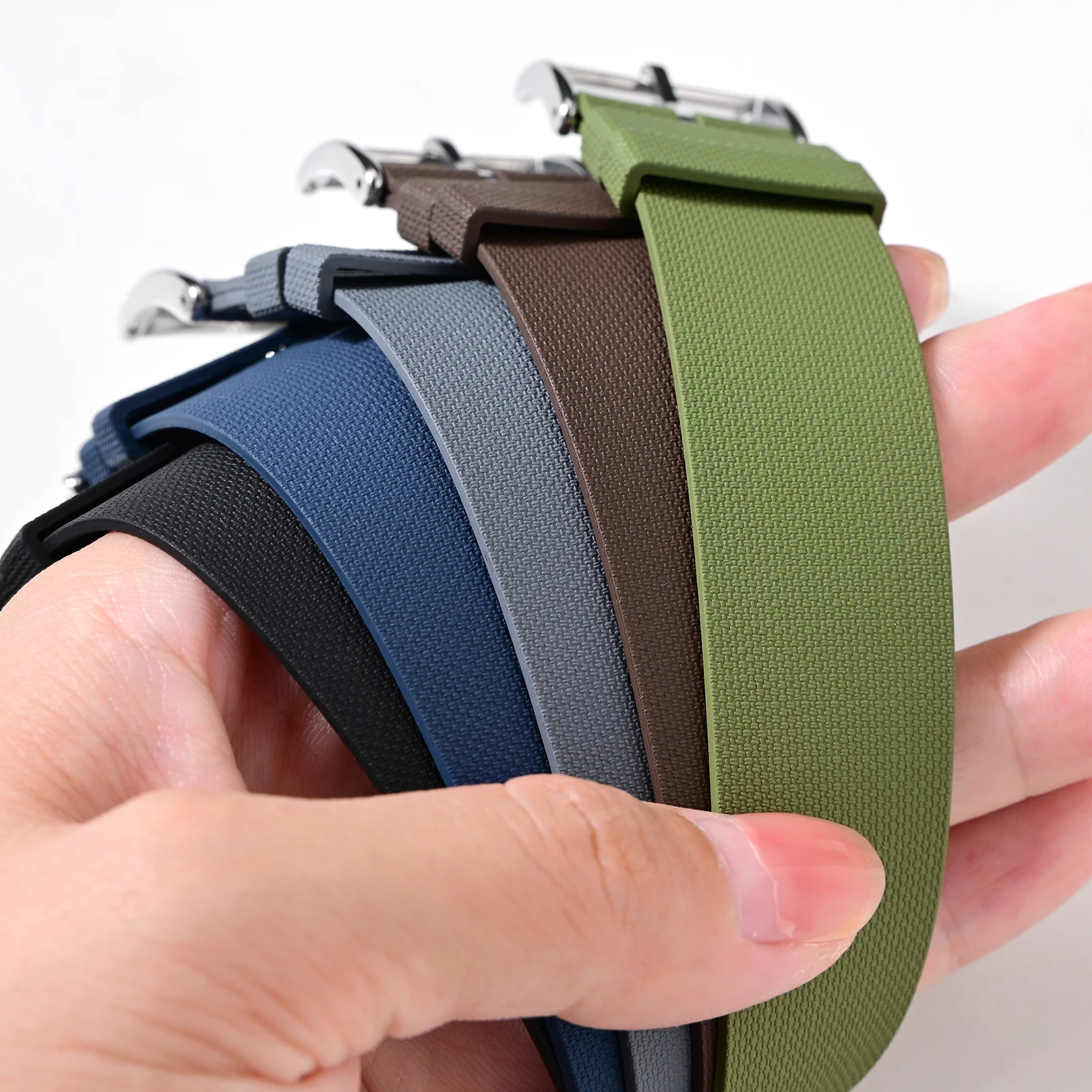 Durable Fluoro Rubber Sport Watch Band - Premium Military-Style One Piece Strap