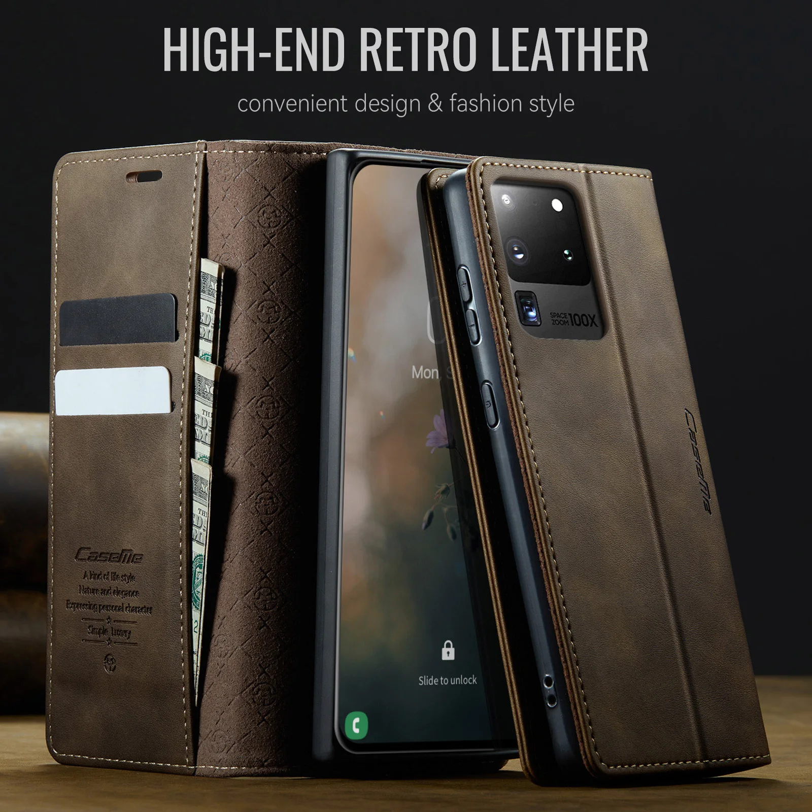 Luxurious Flip PU Leather Wallet Case with Card Slots and Money Bag Compartments
