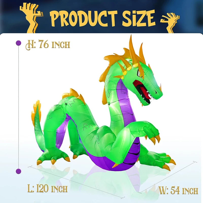 14Ft Long Huge Halloween Inflatable Green Dragon Inflatables Toys with LED Lights for Yard Lawn Halloween Outdoor Decoration 3