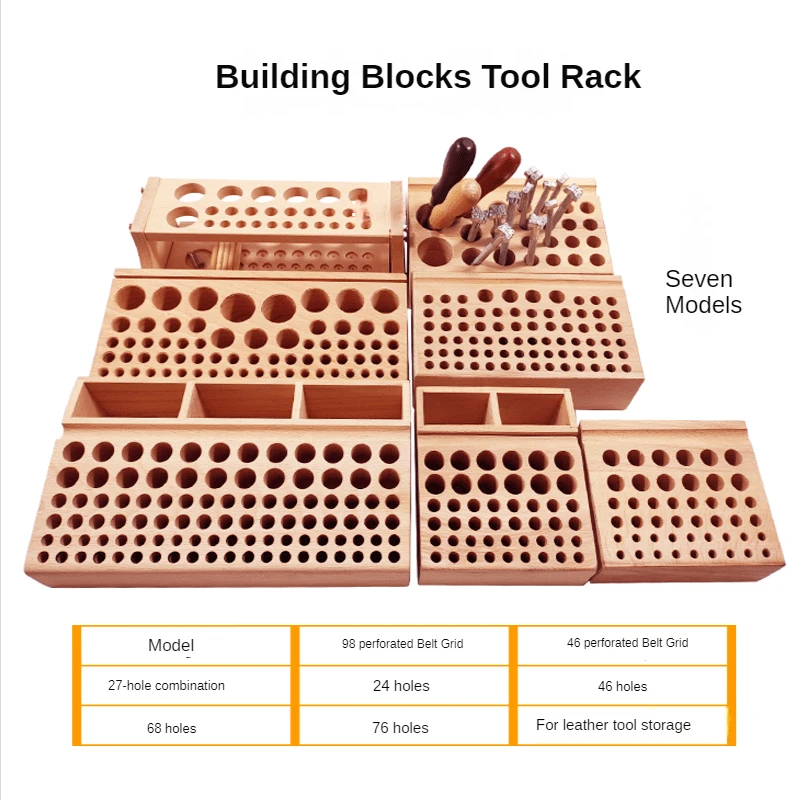 

Leather Tool Storage Storage Box Porous Beech Pine Tool Holder Leather Hand Sewing DIY Printing Tool Holder Craft Tool Storage