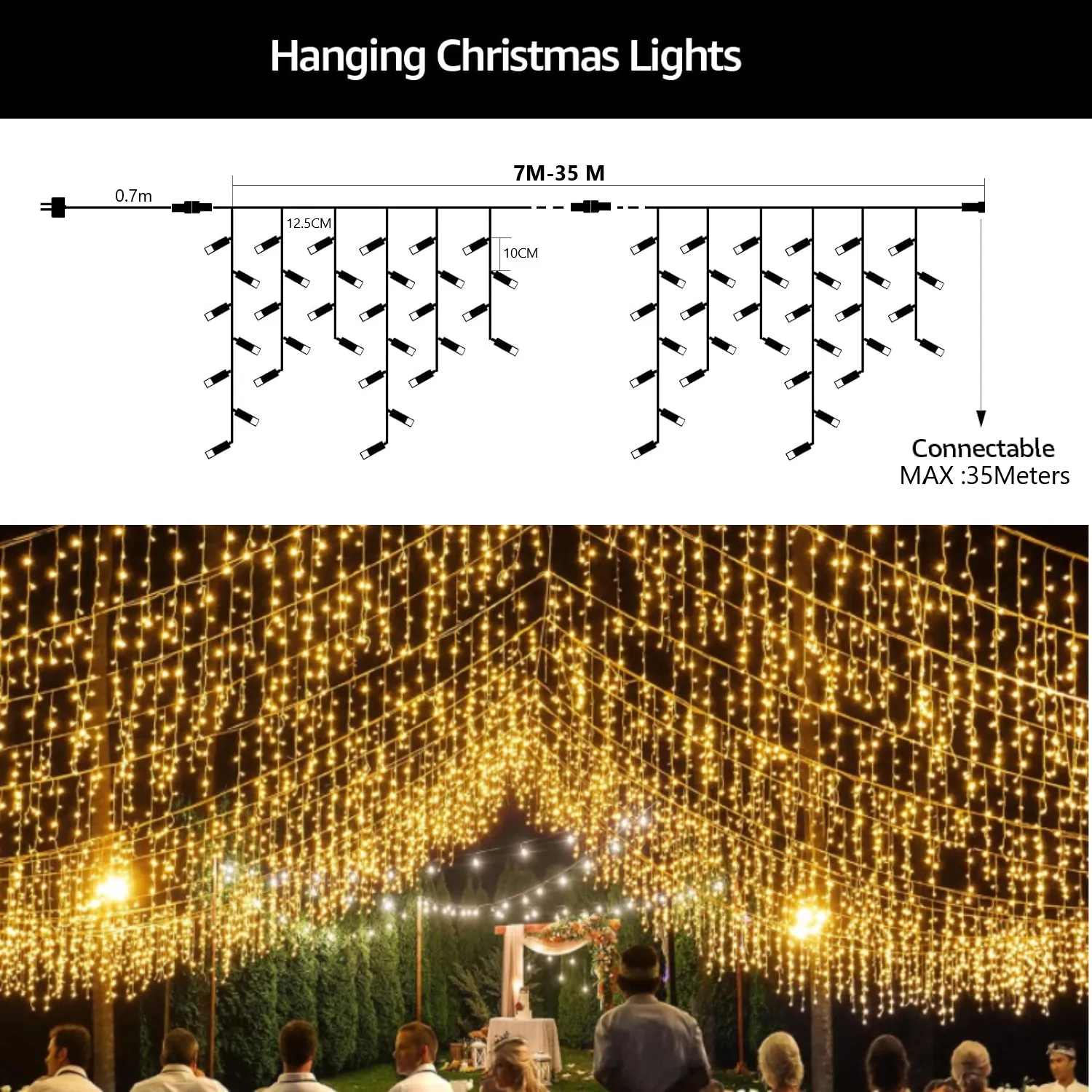 Christmas Decorations Icicle String Lights 7m-35m Hanging Garland Outdoor Indoor Fairy Lights for Wedding Holiday US EU Plug