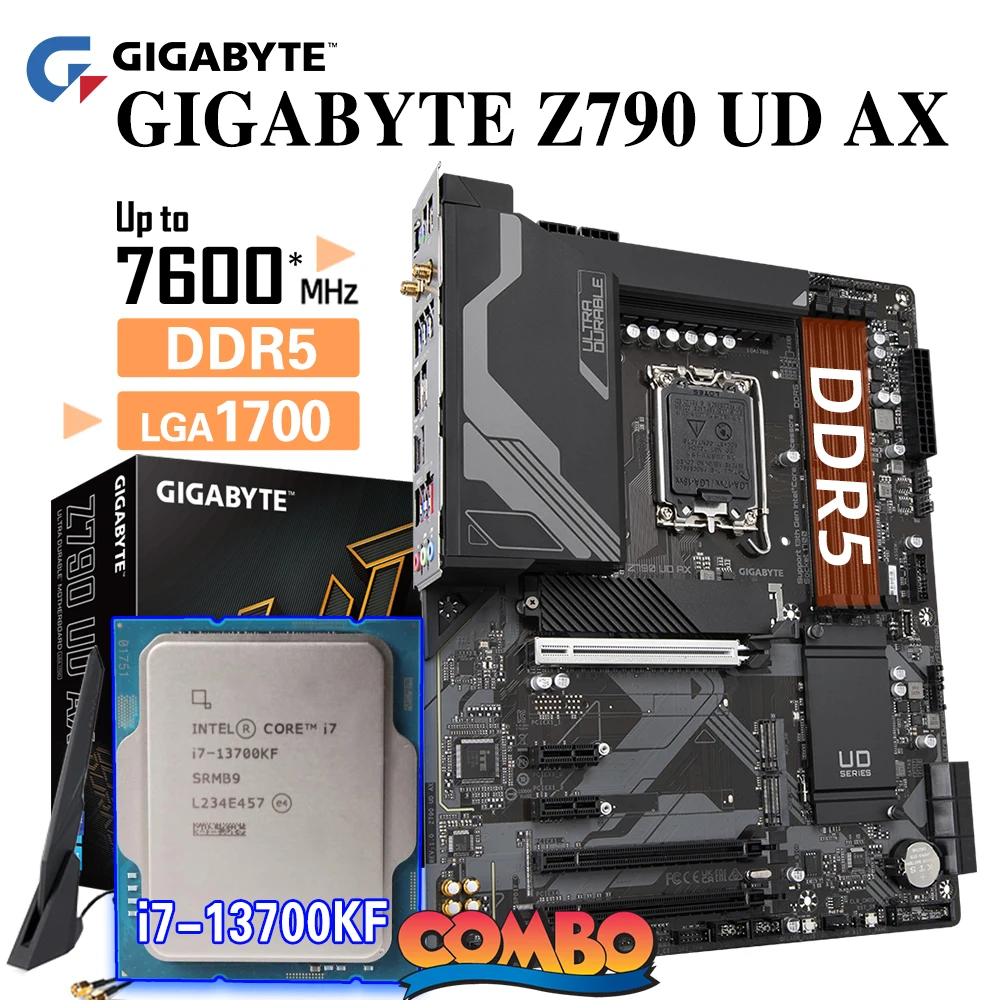 

GIGABYTE LGA 1700 Motherboard Z790 UD AX Kit Intel Core I7 13700K CPU Suit With WIFI 6E M.2 PCIe5.0 New GA ATX 128G 7600MHz + OC
