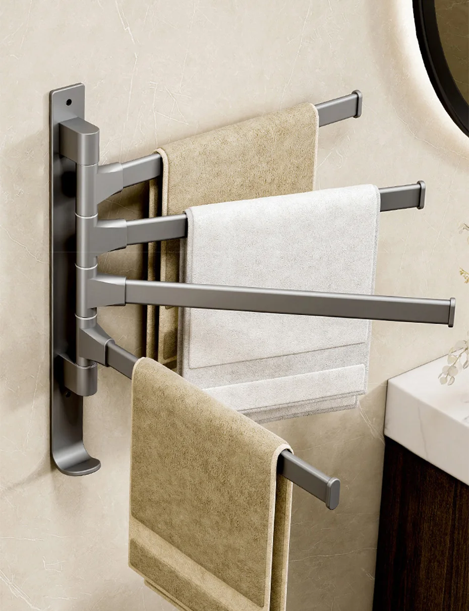 Description Picture 6 of itemBathroom Swivel Towel Rack Rotatable 180° Wall Mount without Drilling 2/3/4/5-Bar Towel Hanger Shower Room Kitchen Towel Hanging