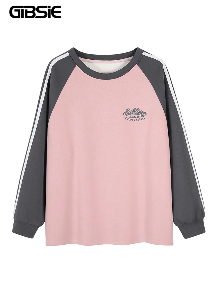 

GIBSIE Plus Size Autumn and winter Thick Warm Fleece Sweatshirts Women American Retro Striped Long Sleeve O-Neck Pullover Tops