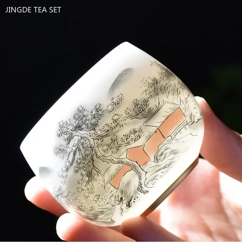 90/110ml Hand-painted Ceramic Tea Cup High Quality White Porcelain Teacups Handmade Portable Tea Bowl Exquisite Tea Accessories