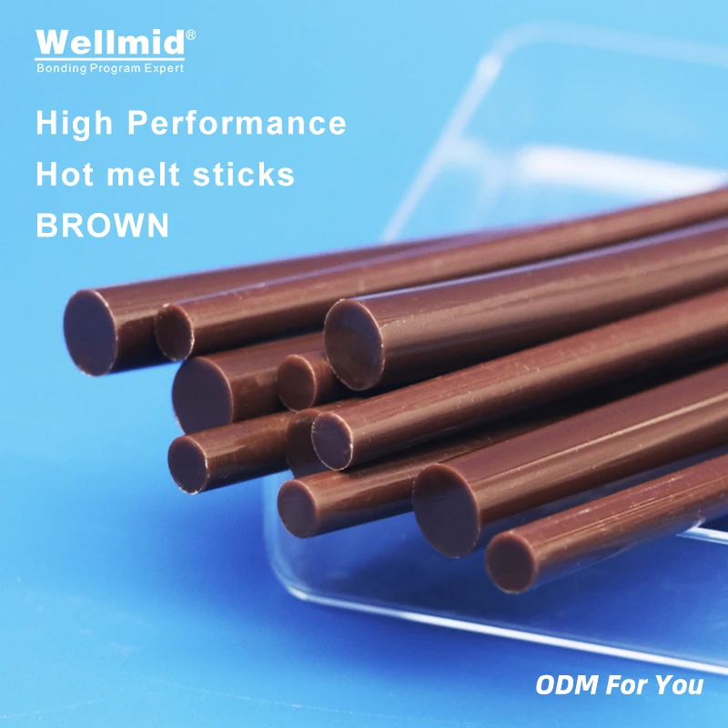Brown Hot Melt Glue Sticks 7Mm 11Mm × 150Mm Materiale Eva Per Strumenti Fai Da Te Opere D'Arte Giocattoli Bond Metal Wood For Heat Gun Bonding Sticker