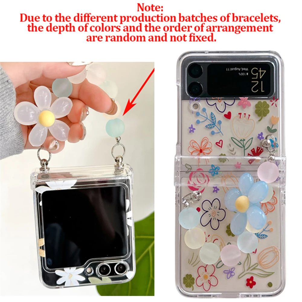 Cute Colorful Floral Clear Phone Case with 3D Flower Bead Chain