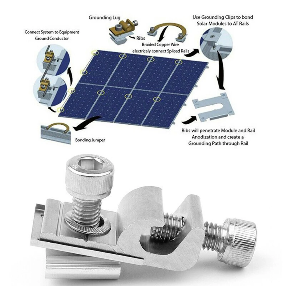 Solar Panel Clamps Brackets Mounting Fixing Ground Lugs Fasteners Photovoltaic Support Solar System Install Accessories solar panel clamps,solar panel brackets