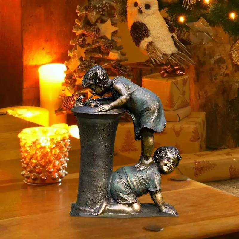 

Resin Boys Girls Sculpture Splashing Gardening Ornaments Playing With Running Water Boy And Girl Sculpture For Garden Lawn Home
