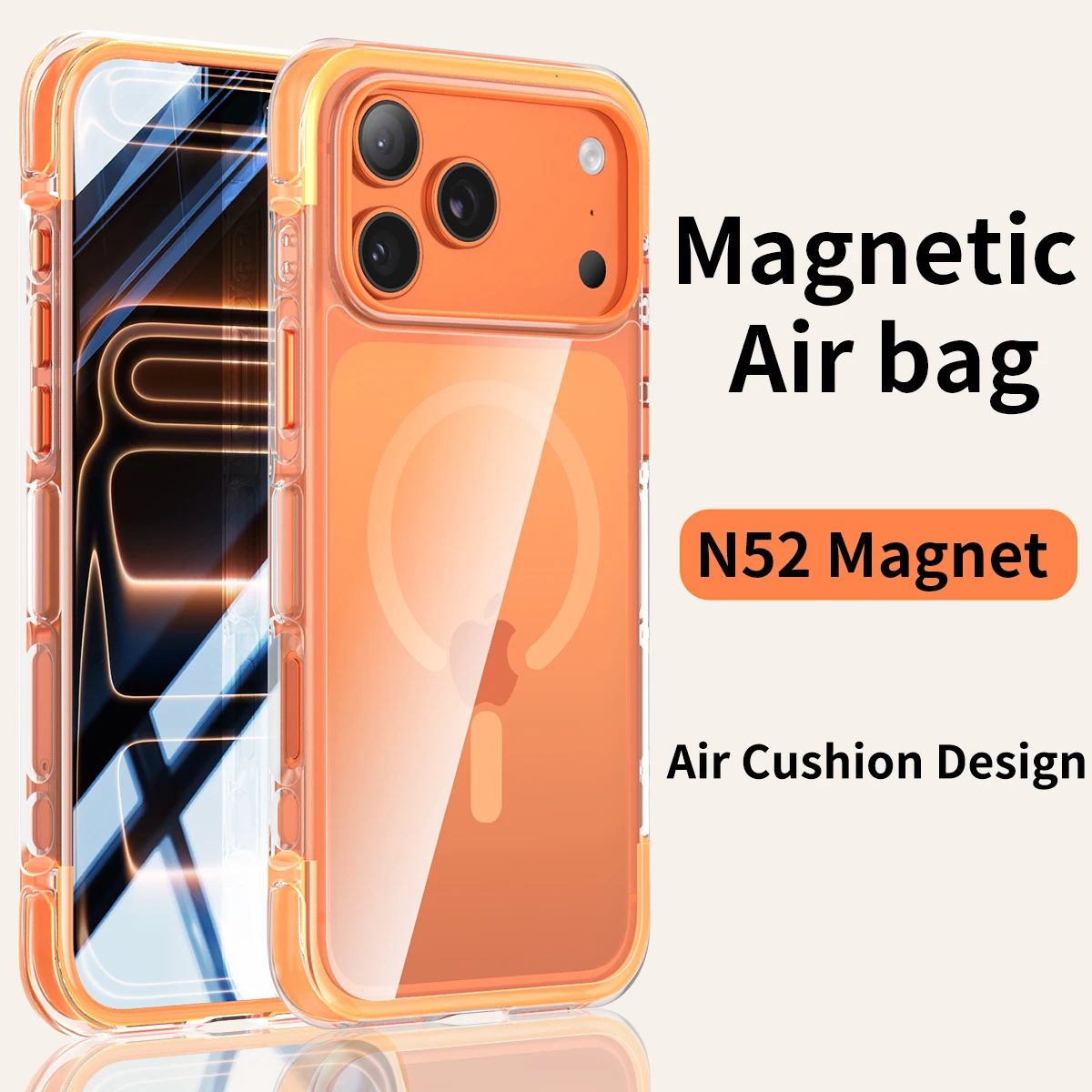 Clear Magnetic Protective Phone Case with Enhanced Airbag Anti-Drop Design and Metal Button