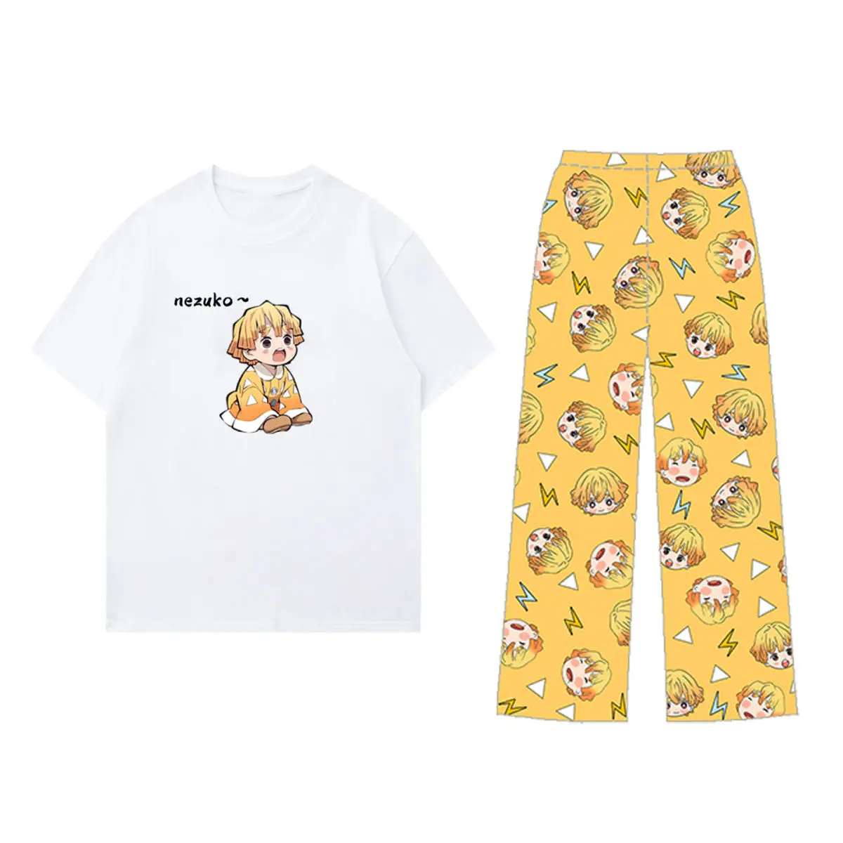 Demon Slayer Agatsuma Zenitsu Anime Sleepwear Short Sleeve