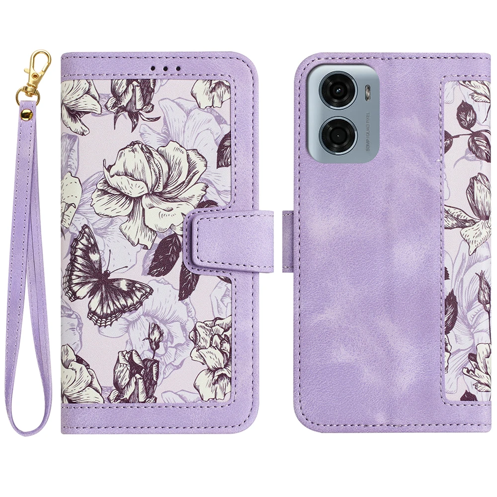 Elegant Leather Flip Wallet Case with Floral Design and Card Slot
