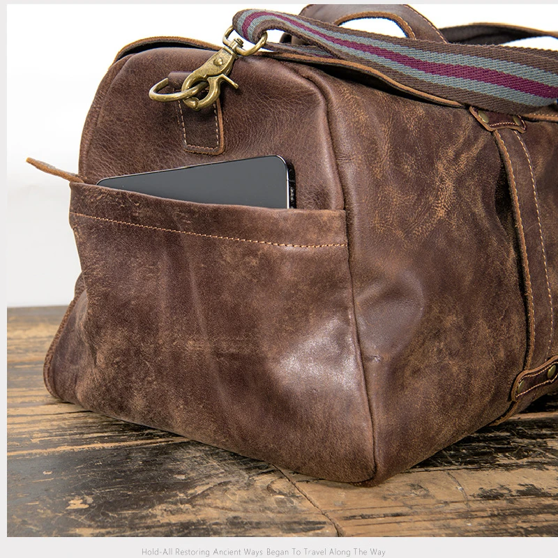 Nesitu Highend New Large Vintage Coffee Black Big 100% Genuine Leather Business Men Travel Bag Male Gym Duffle M1618