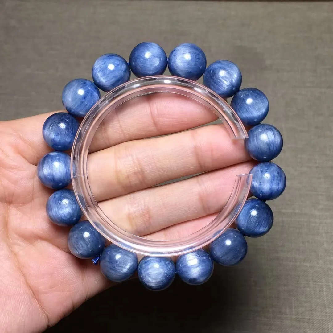 

12mm Natural Blue Kyanite Bracelet For Women Men Wealth Beauyt Gift Healing Crystal Stone Cat Eye Beads Strands Jewelry AAAAA