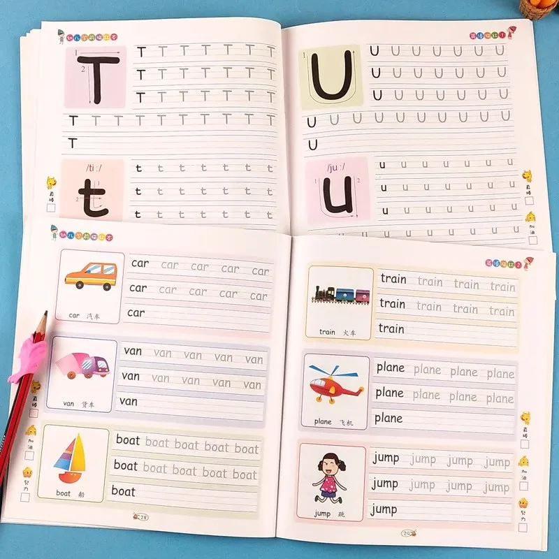 2 Books/set English Tracing Books - ABC Writing Practice Workbooks - Handwriting Exercises - Learn to Write Alphabet