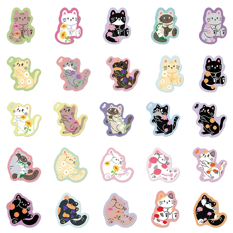 50 Stück Bunte Cartoon-Katzen-Aufkleber Kawaii Wasserfeste Vinyl-Sticker Niedliche Katzen-Vinylaufkleber für Wasserflaschen Laptop Gepäck – Detail 5