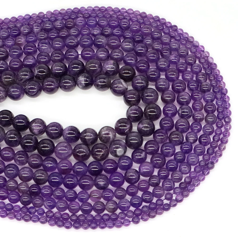 4/6/8/10mm 자수정 비즈 천연석 힐링 크리스탈 라운드 루즈 스페이서 젬 비즈 쥬얼리 제작 DIY 팔찌 액세서리