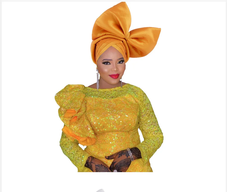 Latest Luxury Nigerian Party Headwear Hat African Women Big Bowknot Pleated Turban Cap Fashion Party Bonnet Headwraps Wedding