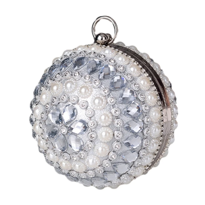 Round Pearl Evening Bag Banquet Purse Cocktail Handbag Clutch Shoulder Bag E74B