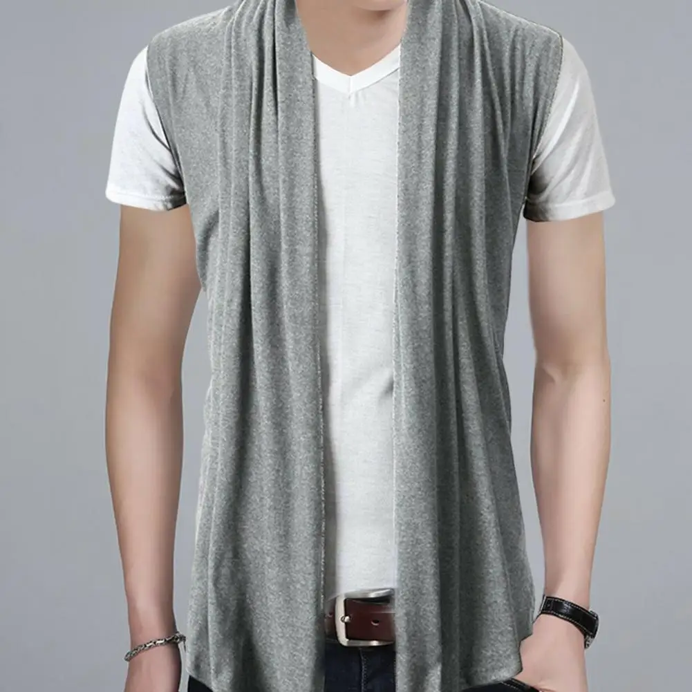 

Pure Color Draping Cardigan Vest Men Open Stitch Draping Trench Coat Solid Color Irregular Hem Sleeveless Pleated Jacket Vest