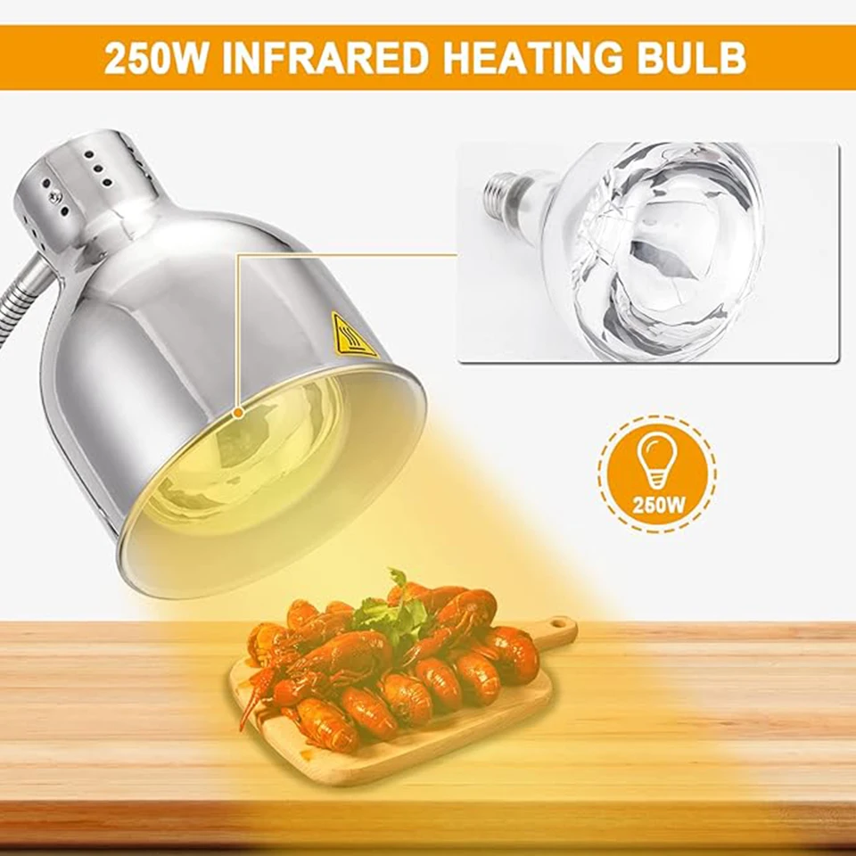 DZ1 Commercial Food Heat Lamp 360°Adjustable Head with Marble Base Infrared Heating Bulb for Food Heating Warmer Light Lamp 5