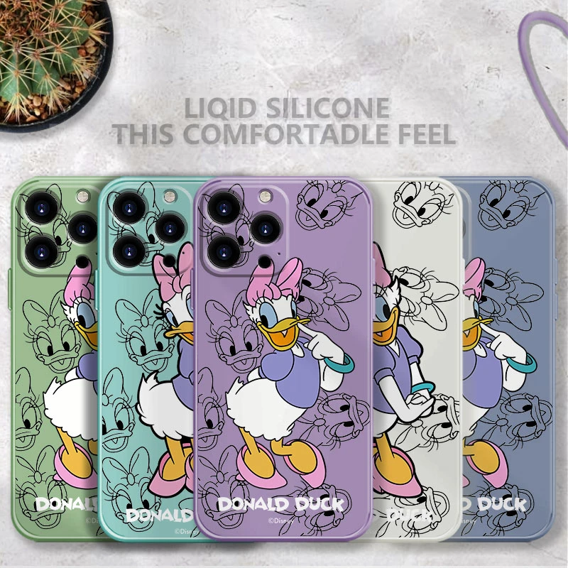 Square Liquid Case For iPhone 13 12 11 Pro Max 5S 6S 6 7 8 Plus X XR XS SE2022 12 13 Mini Candy Color Shell Donald Duck cheap iphone 13 mini case