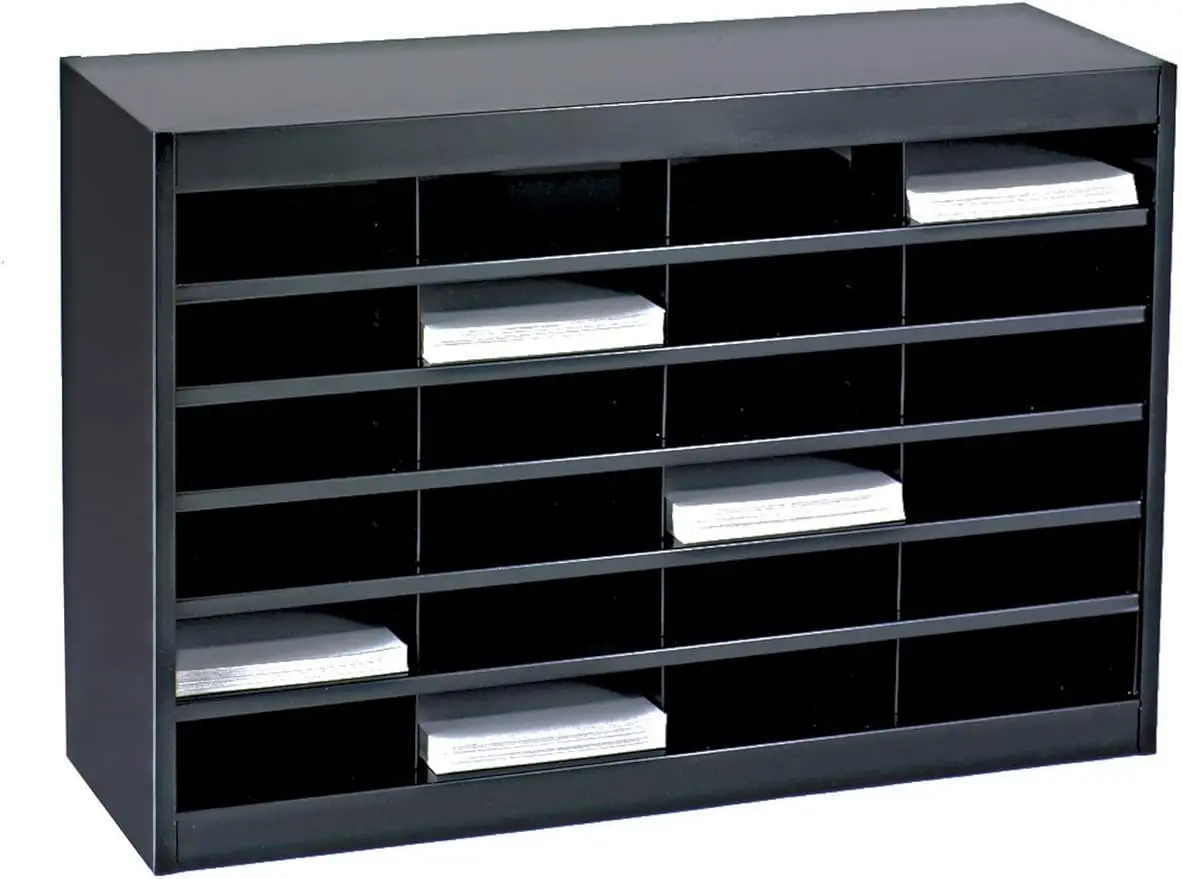 

24 Compartmen; Black Powder Coat Finish; Commercial-Grade Steel Construction; Pefrect for Warehouse, Office, Mailrooms