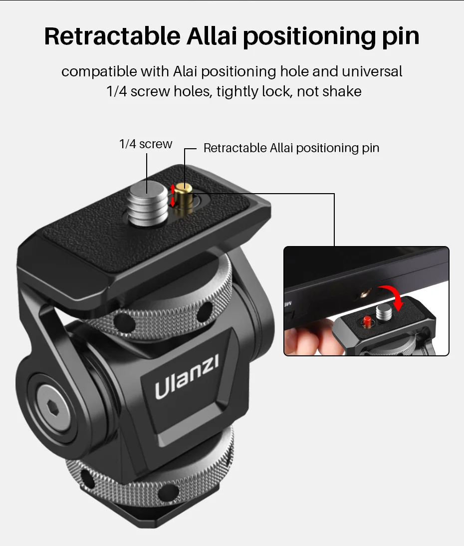 Description Picture 3 of itemUlanzi U-150 DSLR Camera Monitor Mount 360° Swivel and 180° Tilt Adjustable Monitor Holder with Cold Shoe for Nikon Iconic Brand Iconic Brand