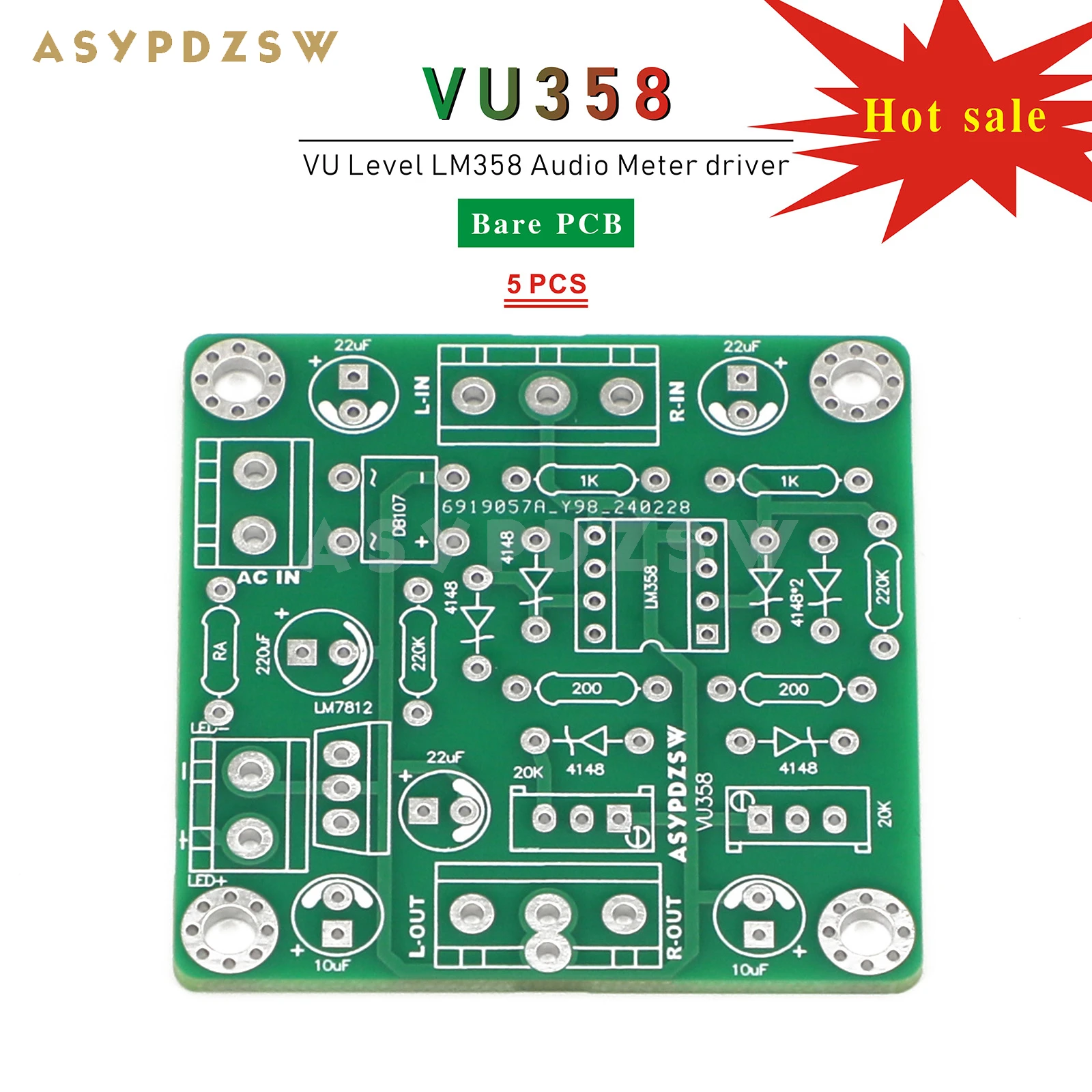 

5 PCS VU358 VU Level LM358 Audio Meter driver Bare PCB L and R channel adjustable sensitivity