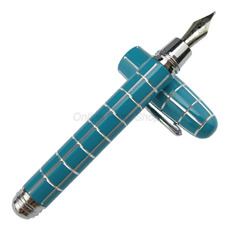 Fuliwen 2062 Resin Travel Short Pocket Portable Pen Blue Tiny Square Fine Nib 0.5mm Fountain Pen Lattice Pattern Writing Pen