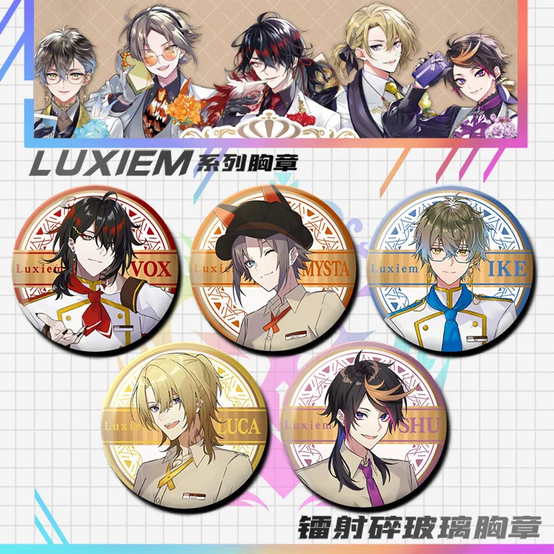 Game Vtuber Luxiem Vox Ike Mysta Shu Luca Anime-Zubehör Cosplay 58mm Laser-Metall-Abzeichen Brosche Anstecknadel Anhänger Spielzeug Geschenk